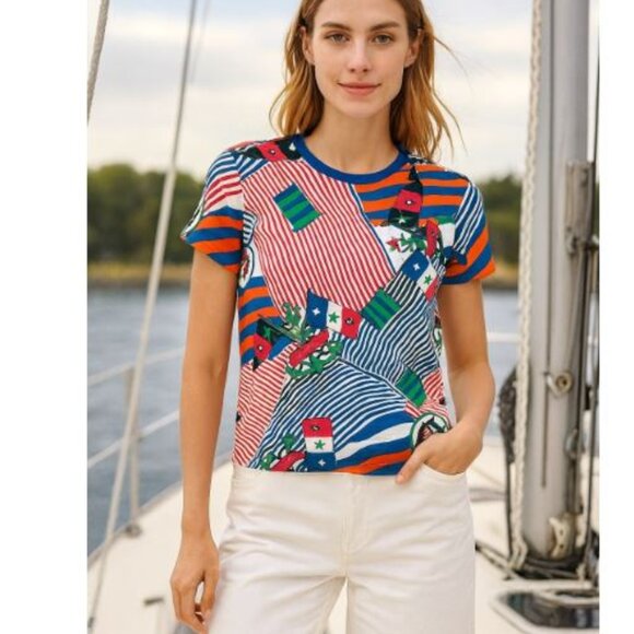 RALPH LAUREN colorful nautical print t shirt size medium sailing summer coastal - Picture 1 of 6